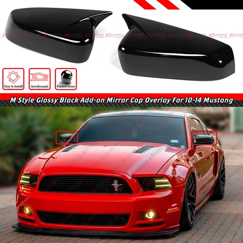 FOR 10-14 FORD MUSTANG M STYLE GLOSS BLACK ADD ON SIDE MIRROR COVER CAP OVERLAY