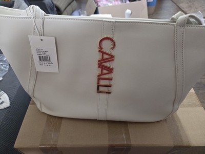 Cavalli Class Large Sandra Shopper Tote Bag Satchel White Asparagus New! $118