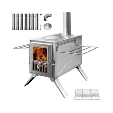 Wood Burning Stove,Portable Camping Stove with Chimney Pipes,Front Window，