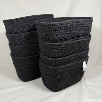 NWT 8 PC SET of Black COTTON ROPE STORAGE BASKETS 7hx11x7