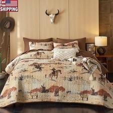 Western Cowboy Quilt Set Rustic Bedding 3 Piece Microfiber Bedspread Shams New