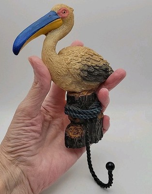 Coastal Pelican Wall Hook Hat Coat Towel Hanger Nautical Colorful Resin