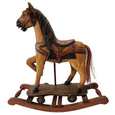 Vintage 1950's 14" Wooden Hand Craved Carousel Rocking Horse w/ Horsehair Tail