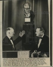 1966 Press Photo Douglas Dillon presents bust to President Johnson - nox16141