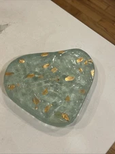 Annie Glass Elements Earth 6x7 Green Gold Glass Trivet