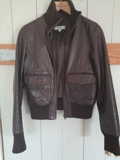 Vintage Next Y2K Brown Leather Bomber Jacket Size 8-10 Women's Ladies Zip Up