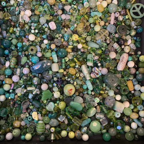 GREEN Bead SOUP Lot Vtg- Mod BEADS Glass & More