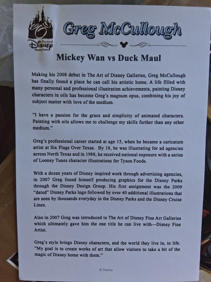 Disney Star Wars Greg McCullough Arte Mickey Wan Vs Duck Maul LE Lienzo Giclée  Foto 2 de 2