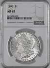 1896-P  $1  MORGAN SILVER DOLLAR  "PHILADELPHIA"  NGC MS62  #8675096-070
