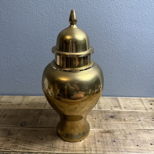 Vintage Large Brass Lidded Urn Ginger Jar 14" Tall Made In India - Picture 5 of 13