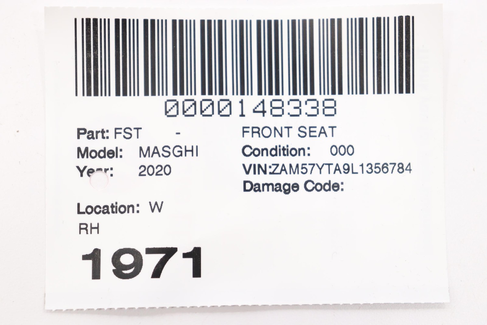 2017 - 2024 MASERATI GHIBLI FRONT RIGHT SEAT LOWER CUSHION COVER OEM BLACK_INE