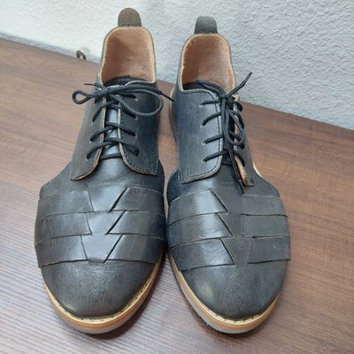 SOLS Noemi Black Leather Huarache Cut Out Lace Up Shoes Women's Size 10