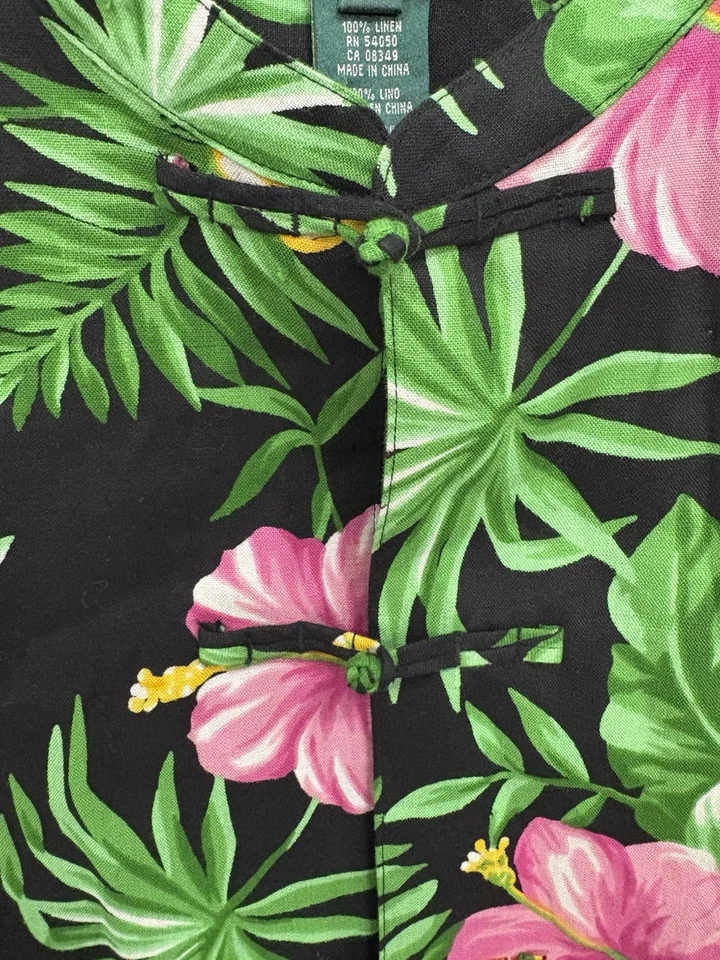 Lauren Ralph Lauren Woman Kauai Linen Jacket Frog Closure Hawaiian Floral  2X - Image 3 of 4