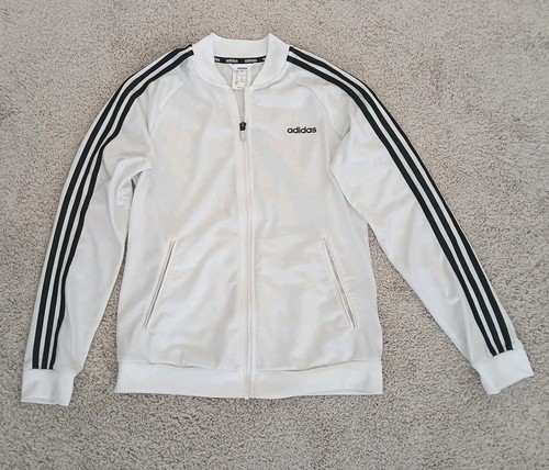 Adidas Women's Medium White Track Jacket 3 Black Stripes SPOT ON CUFF