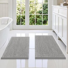 Smiry Bathroom Rugs Sets 2 Piece, Soft 34" X 21" 30" X 20", Light Grey