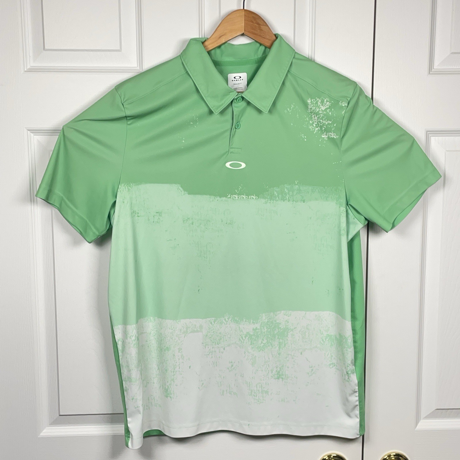 Oakley Men's Large Green White Dip Dyed Performance Short Sleeve Polo Shirt-image