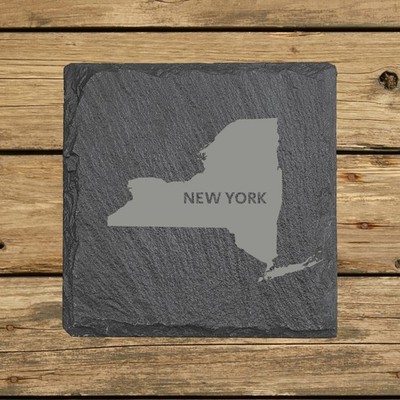 New York Slate Coasters Set of 4 | 4x4 Square Laser Etched Stone | 16 Designs