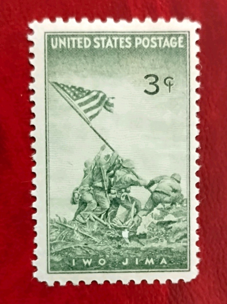 US 3c Iwo Jima Postage Stamp, Green, Military/War/Flags (MNH)