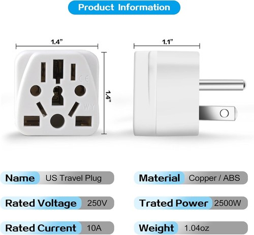 2 Pack US Travel Plug Adapter, EU,UK,AU,in,CN,JP,Asia,Italy,Brazil to White - Picture 6 of 7
