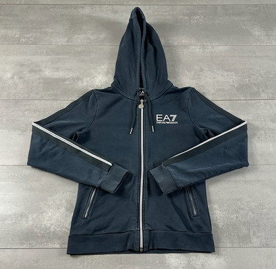 Emporio Armani EA7 Herren Zip Hoodie XS Blau mit Logo, Kapuze & Reißverschluss