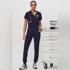 FIGS Women's Jogger Set Navy Blue Outfit Scrubs Top Pants Bottom Medium Nurse