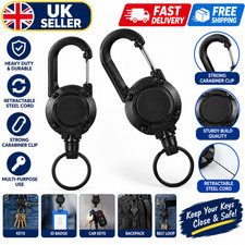 Heavy Duty Retractable Carabiner Car Key Chain Badge Holder Steel Cord Keychain.