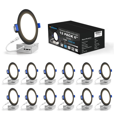 #ad 12 Pack 6 inch Recessed Lighting 5CCT Recessed Light Black 2700K 5000K Sele... $144.83
