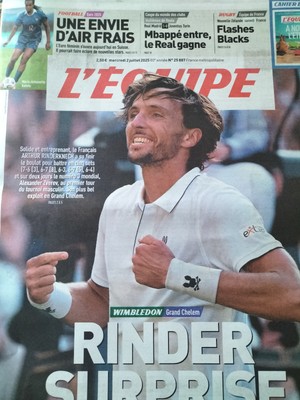 DAS TEAM 2. Juli 2025 # Arthur RINDERKNECH raus Alexander ZVEREV in WIMBLEDON