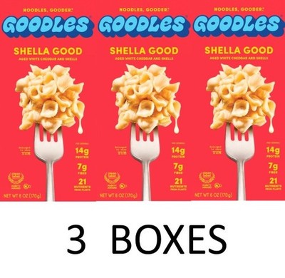 Goodles Mac & Cheese Shella Good Protein Noodles Shells Cheddar 6oz Box 3 BOXES