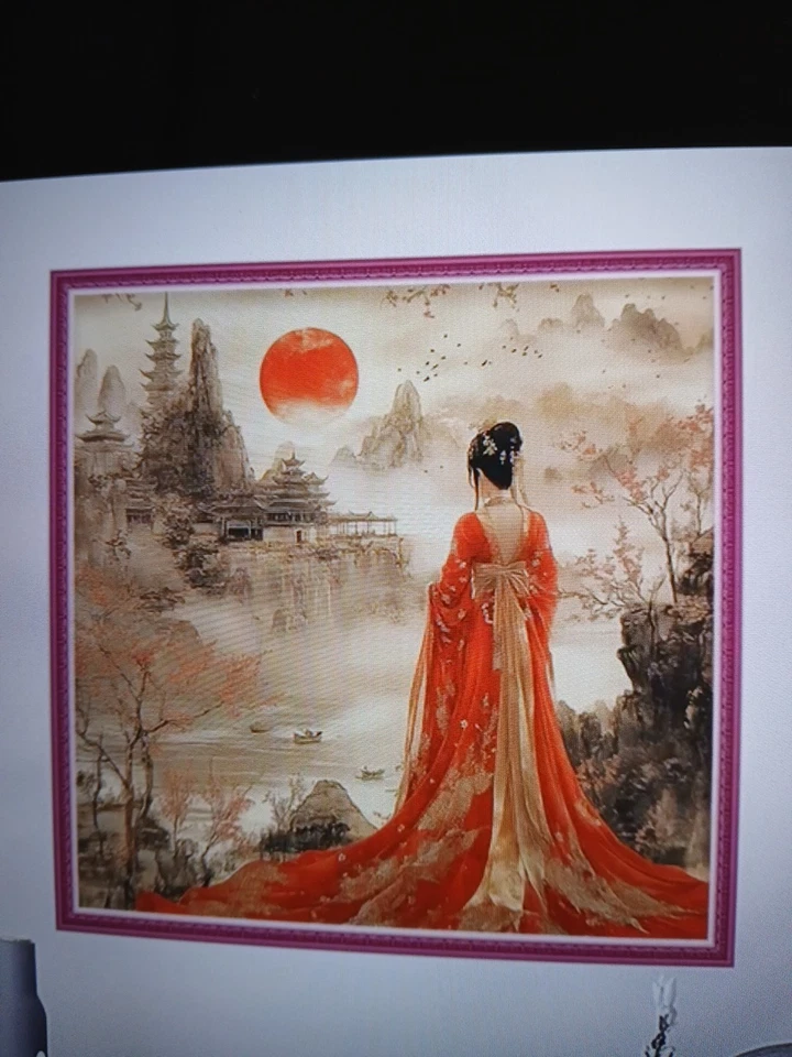 Punto de Cruz Estampado Dama Asiática 11ct 40x40cm 25 Colores Kit de Herramientas Bolsa de Proyecto Foto 3 de 4