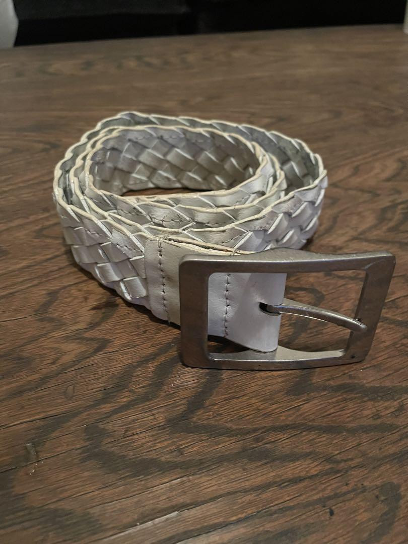 White Genuine Leather Braided Belt in Excellent Condition with No Major Damage