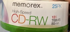 Memorex 25 Pack High Speed CD-RW Rewritable 12X 700MB 80min BLANK CDs NEW SEALED