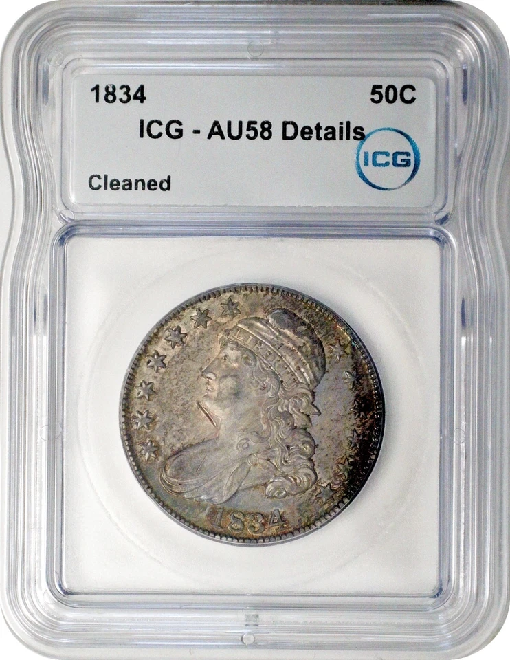 1834 Capped Bust Half Dollar 50C ICG AU58 Details About Uncirculated Cleaned - Image 3 of 3