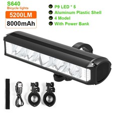 5200LM 5 LED Bike Light 8000mAh USB Rechargeable Power Bank MTB Headlight Lamp