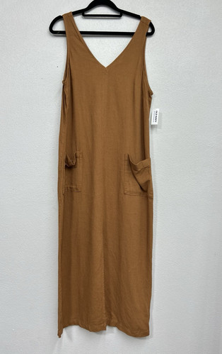 Old Navy Maxi Dress Medium Rayon Linen Blend Brown Tan V Neck Sleeveless NWT