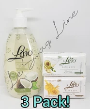 2 Bar Soaps with 1 large liquid hand soap Lirio Set