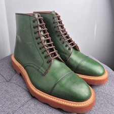 Trickers 'Axton' Green Leather toe cap Boots Uk 8.5 vibram soles Immaculate Cond