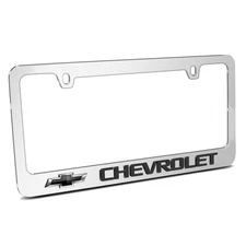 Chevrolet Black Logo 3D on Mirror Chrome Metal License Plate Frame
