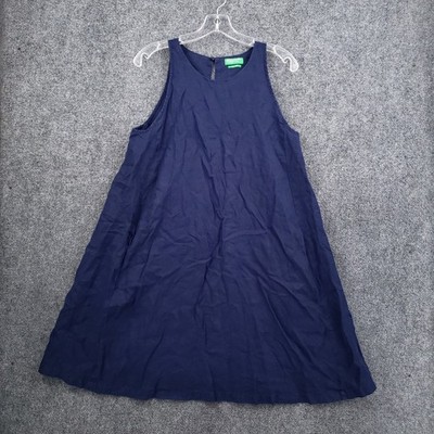 United Colors of Benetton A-Line Dress Womens Medium Blue Linen Mini Sleeveless