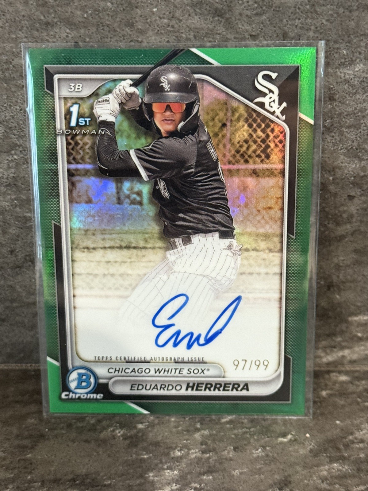 Eduardo Herrera 2024 Bowman Chrome 1st Bowman /99 On-Card Auto Green Refractor