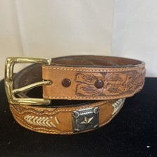 Men's Roper Top Grain Concho Leather Belt Gold Star Horseshoe Brown Size 36 EUC