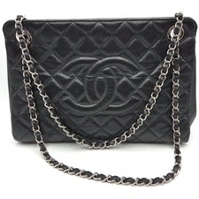 Chanel 13C GST Grand Shopping Tote Handbag Black Caviar Leather Silver Hardware