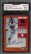 2018 Contenders Optic LORENZO CARTER #158 Rookie Ticket Orange Auto /49 GMA 10