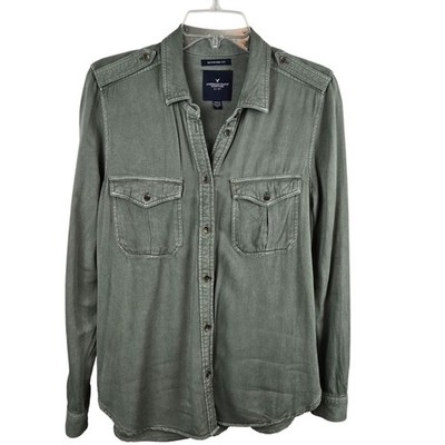 Womens Casual Classic Bttn Down Shirt Office Work American Eagle Hunter Green M