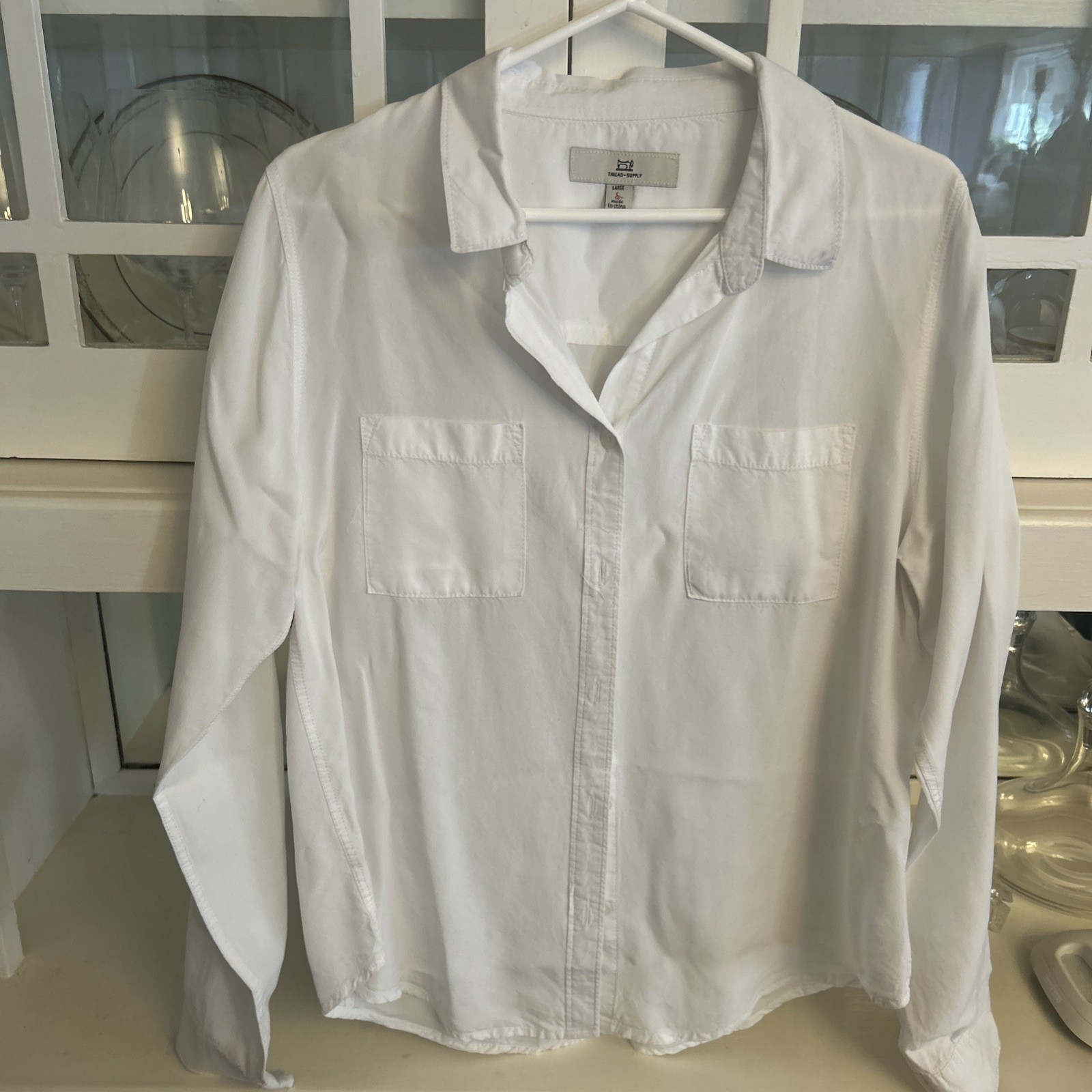Thread Supply Button Down White Blouse, Size, Lar… - image 1