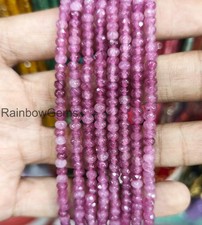 Pink Ruby Beaded Necklace: 4mm Faceted Sterling Silver