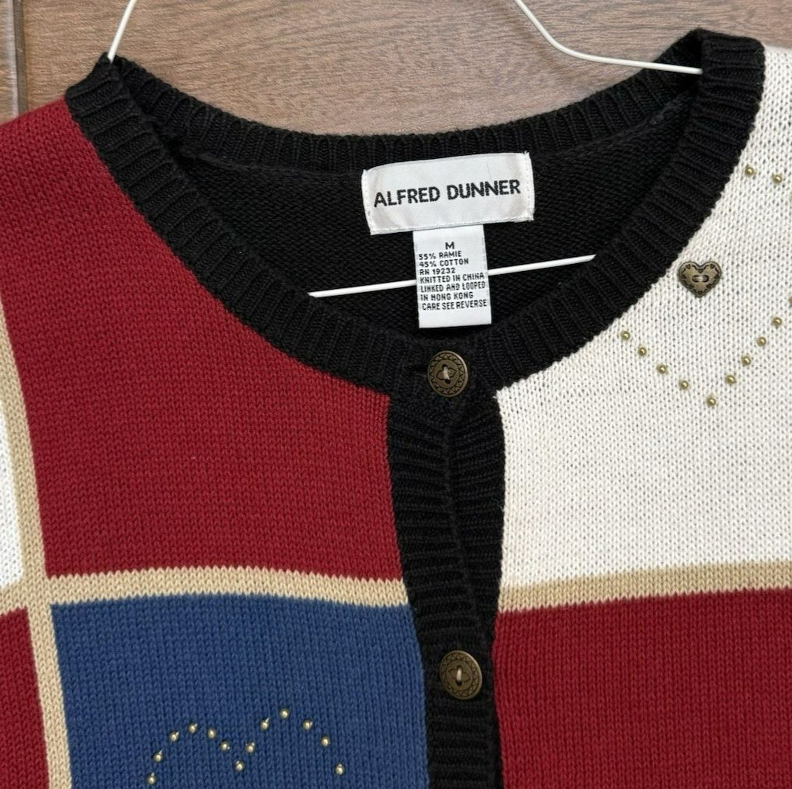 Patchwork Hearts Alfred Dunner Button Down Sweate… - image 5