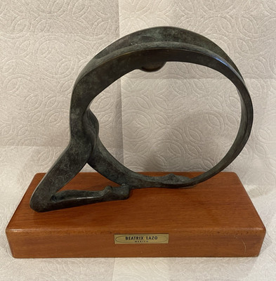 BEATRIX LAZO BRONZE SCULPTURE ON WOODEN BASE 4/8 Limited green patina