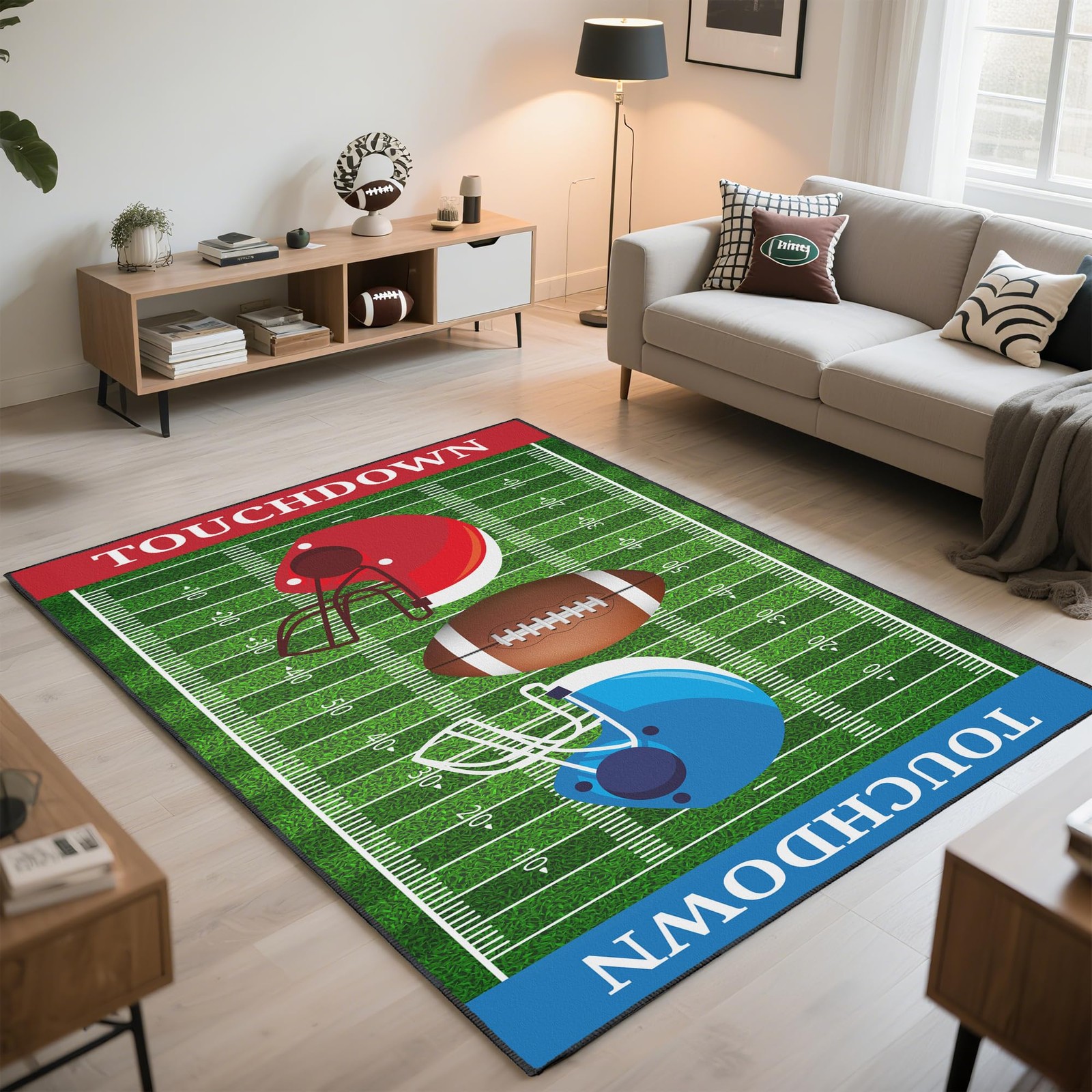 Football Rug Non-Slip 3x5 ft,Football Court Area Rugs with Cool Print for Bed...