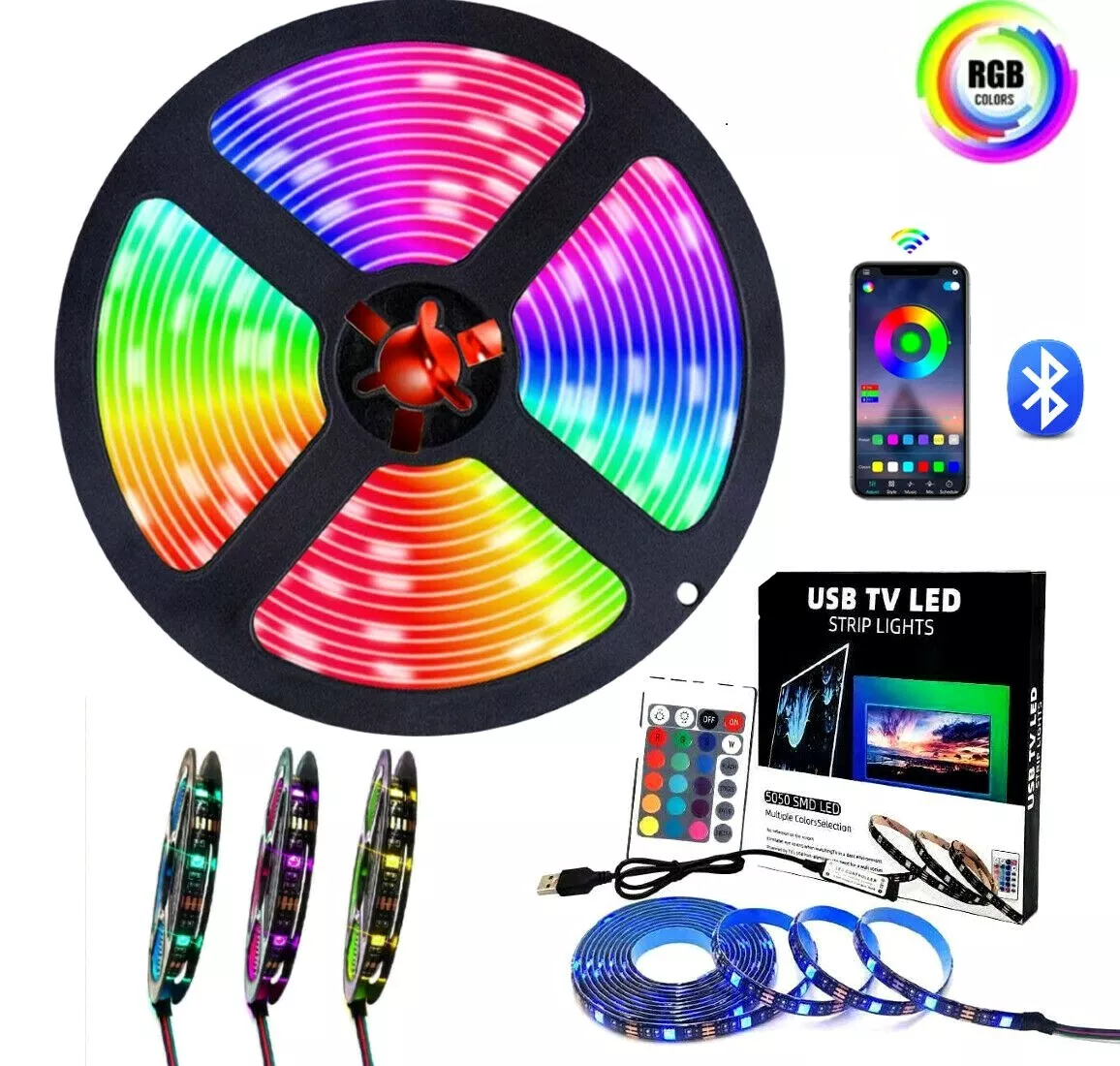 LED Strip Lights 1 5m RGB 5050 Colour Changing Tape Cabinet Kitchen TV Lighting